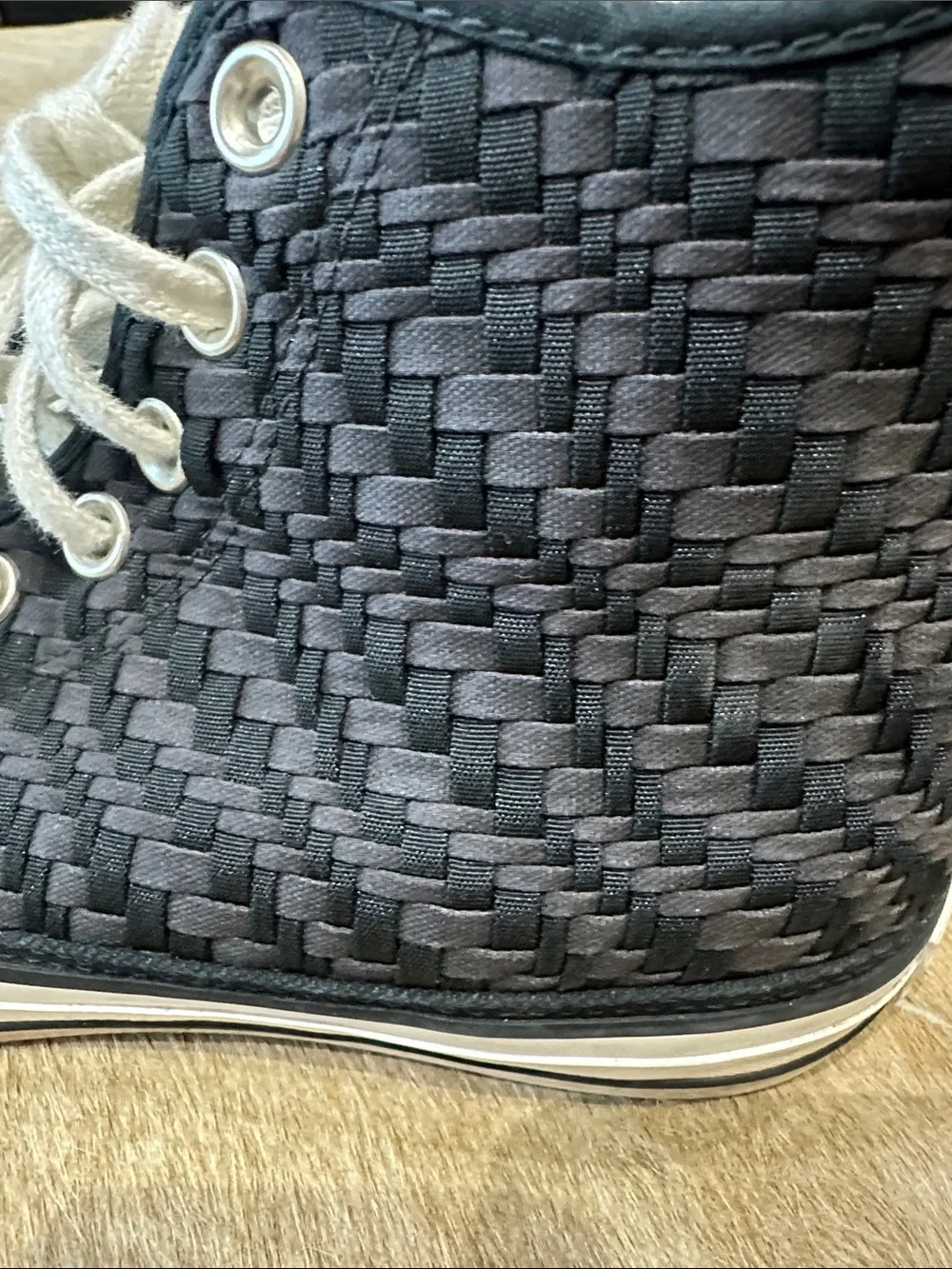 Converse Black Woven High-Top Sneakers with White Laces - Picture 5 of 6